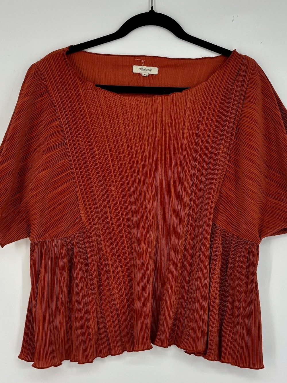 Madewell Womens XL Pullover Blouse Top Rust Orange Micropleat Statement Sleeves